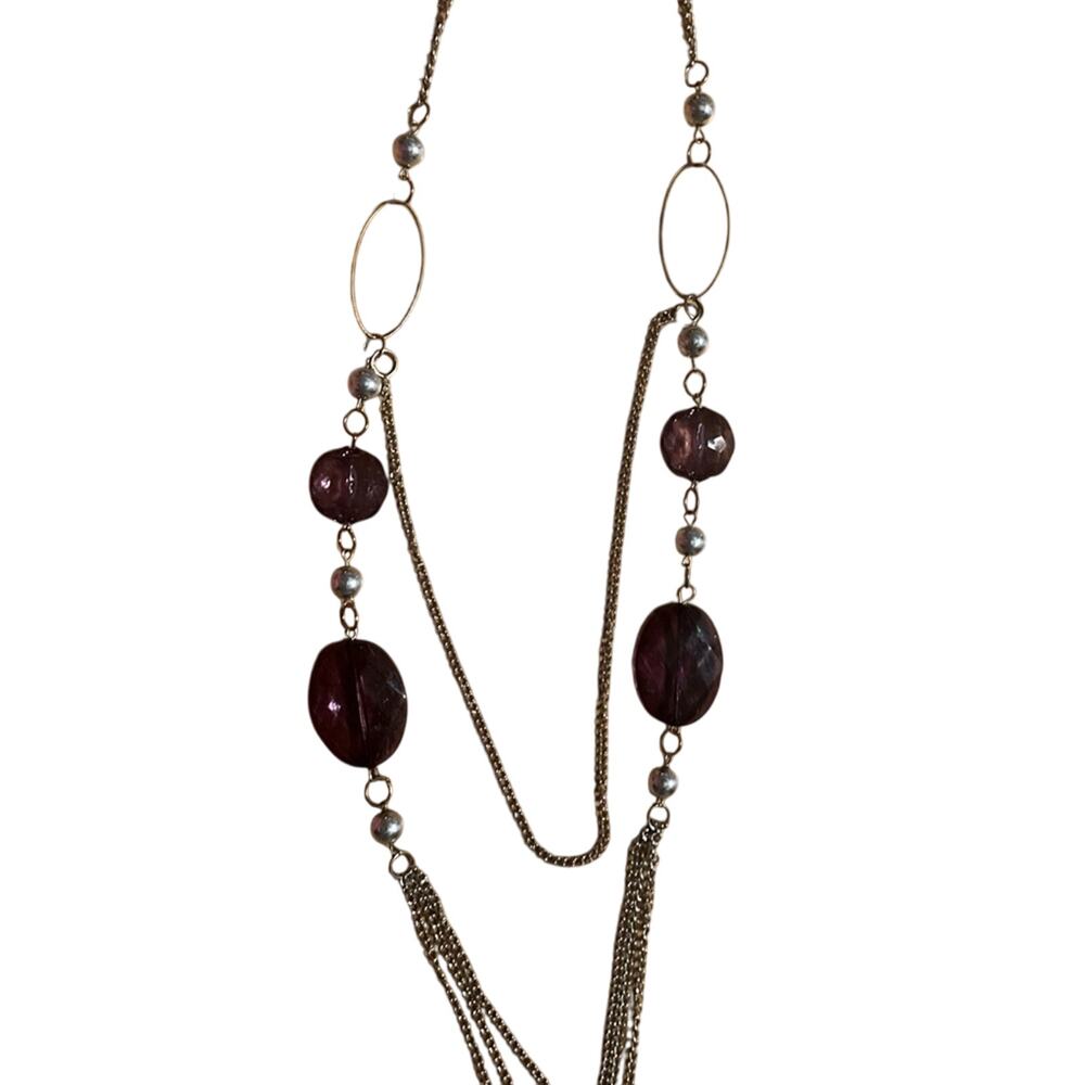 Purple & silver-tone layered necklace 22” feminine elegant workwear party